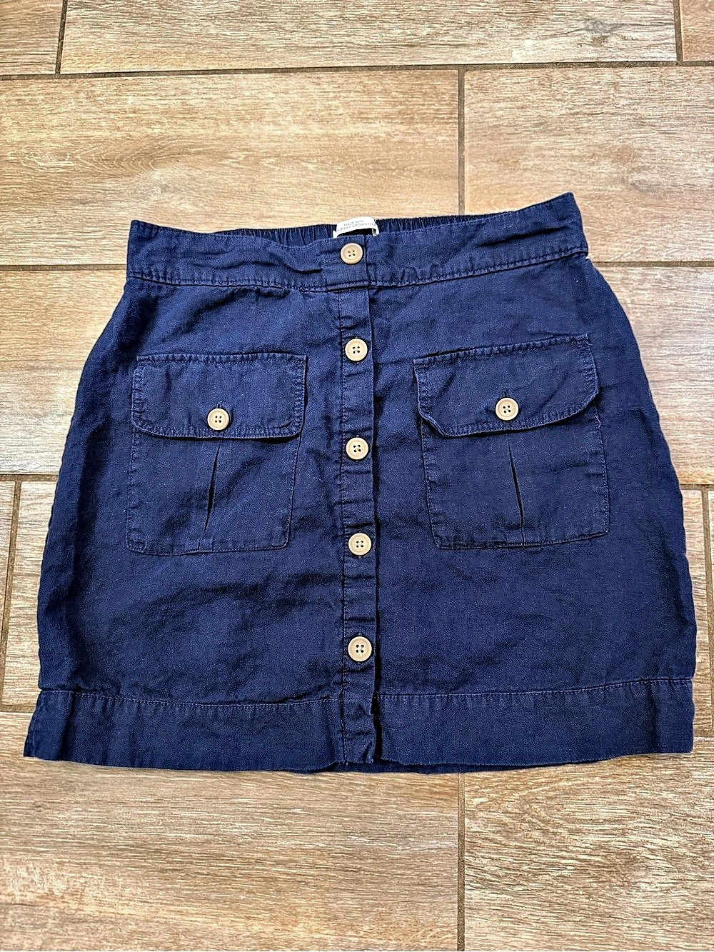 Nicole Miller New York Linen Button-Front Utility Mini Skirt Blue Medium, builti